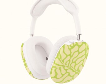 Fundas para AirPods Max con diseño de hojas abstractas en verde claro, fundas pastel para auriculares, fundas protectoras para AirPods Max, accesorios tecnológicos estéticos.