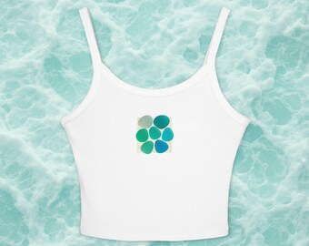 Seaglass Graphic Crop Tank Top: Soft Cotton Blend, Coastal Style