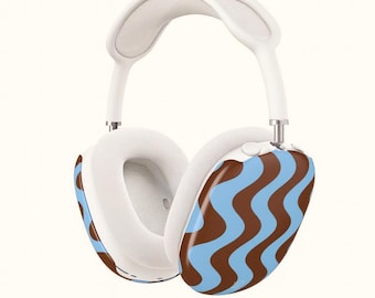Funda para AirPod Max con estampado ondulado azul y marrón / Fundas para AirPod Max con ondas retro