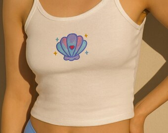 Seashell Spaghetti Strap Tank Top: CoconutQTs Branded Crop Top