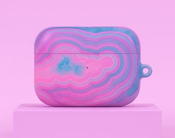 Funda para AirPods con diseño inspirado en ágata rosa y azul: Funda para AirPods Pro 1, AirPods Pro 2 y AirPods 4. Funda para AirPods con cristales morados y piedras preciosas.