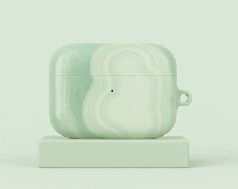 Green Agate Inspired AirPod Case: AirPod Pro 1, AirPod Pro 2, Airpods 3, AirPods 4 Case Gemstone Case Light Green Glossy Jade Marble Pattern