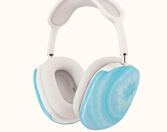 Estuche para AirPod Max con diseño inspirado en ágata azul, fundas geode para AirPod Max, estuches para auriculares con cierre a presión de cristal pastel.