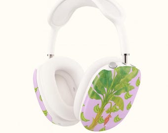 Estuche para AirPod Max con estampado de plátano verde / Diseño de acuarela tropical sobre morado pastel / Carcasas protectoras a presión para auriculares / CoconutQTs