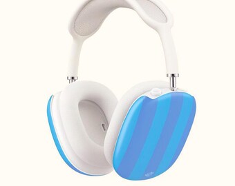 Fundas para AirPods Max con rayas azules / Protectores para auriculares con diseño costero pastel / Estuche retro con rayas playeras