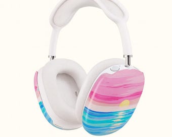 Funda para AirPods Max con diseño de olas del océano y puesta de sol / Funda a presión con diseño de paisaje marino pastel para AirPod Max