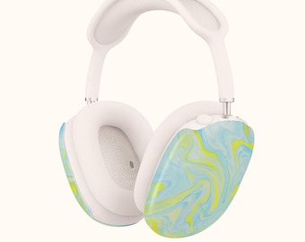 Estuche para AirPod Max con diseño de mármol azul y amarillo / Cubiertas a presión para auriculares AirPod Max