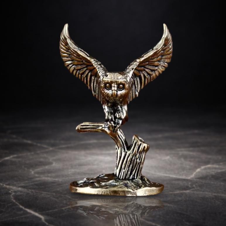 Figurine Hibou en Laiton sur Branche – Statue Hibou Vintage, Mini Décoration Animale, O