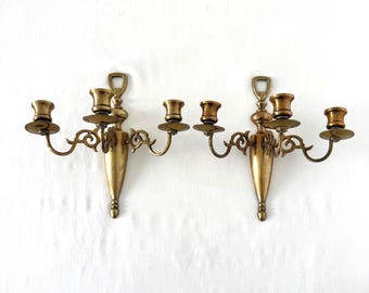 Vintage Brass Candelabra Sconces – Pair, Hollywood Regency Wall Decor