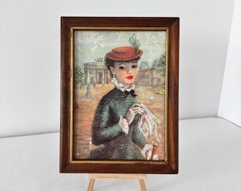 Vintage Cherry Jeffe Huldah Framed Print – Victorian Lady Portrait, Mid-Century Decorative Artwork