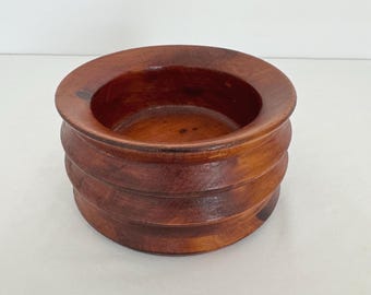 Vintage Hand-Turned Wooden Bowl – Rustic Mid-20th Century Round Bowl, Primitive Wood Decor