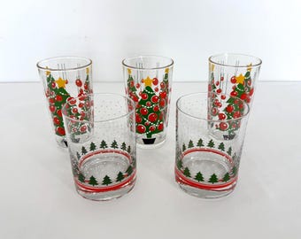 Vasos navideños vintage Hazel Atlas - Set de mediados de siglo (5)