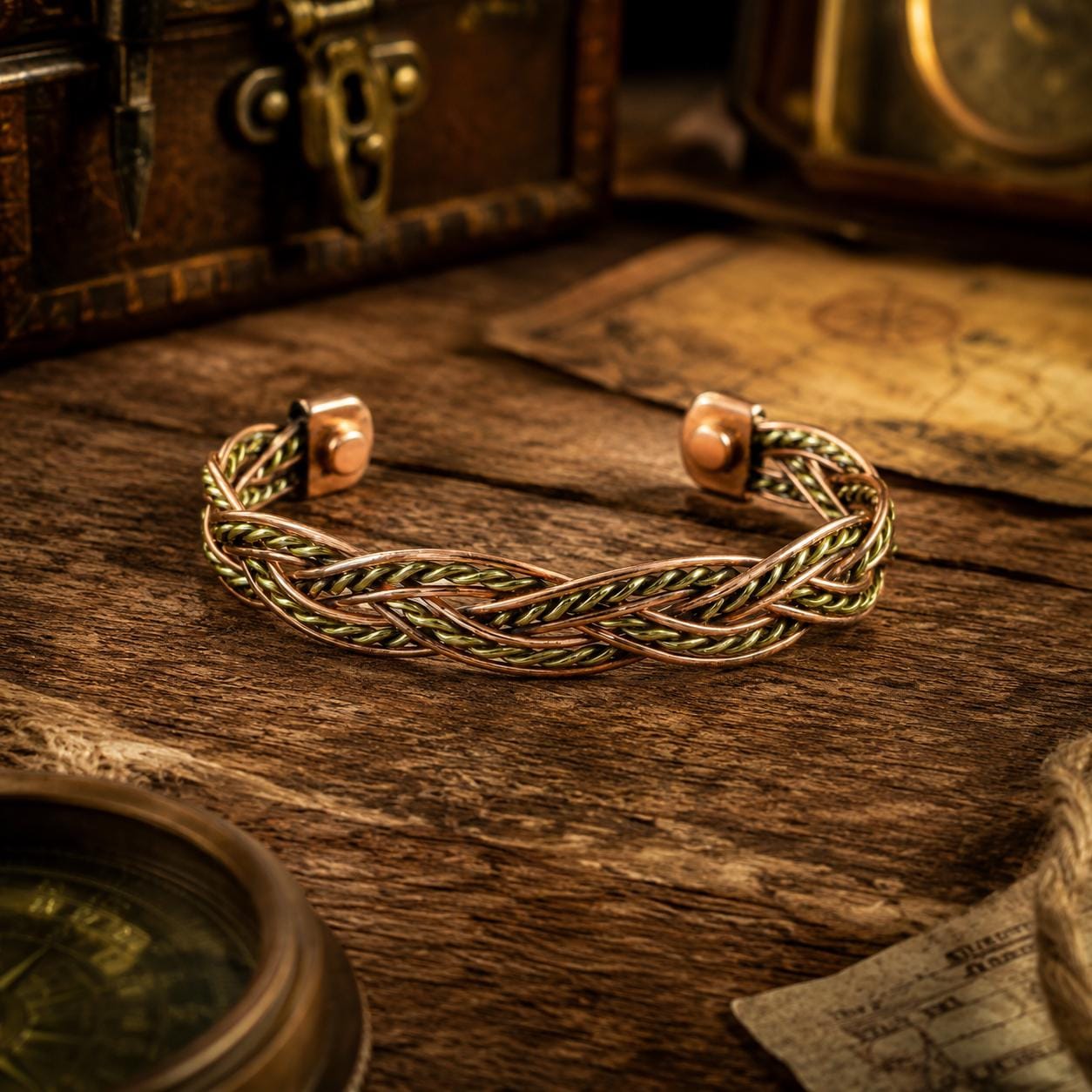 Handmade Braided Copper Bracelet, Artisan Cuff, Unisex Boho Jewelry