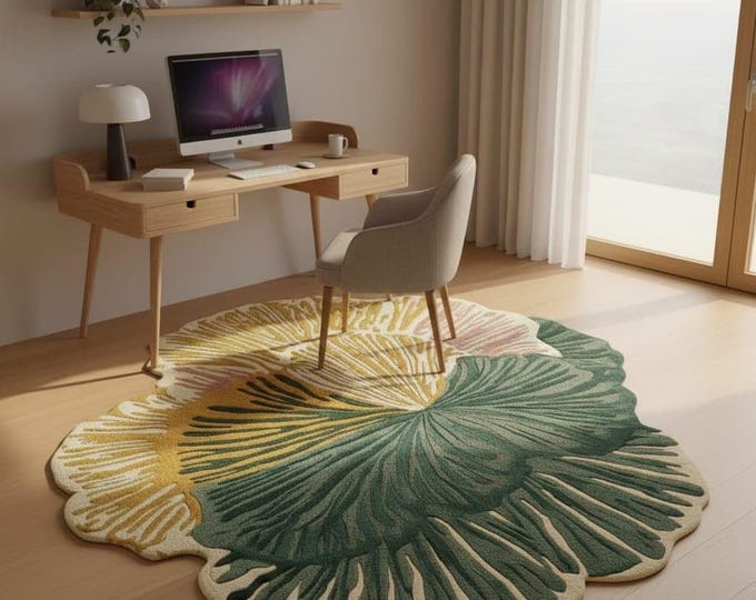 Hand Tufted Botanical Wool Rug, Organic Abstract Modern Area Rug, Custom Size Available