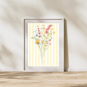 Wildflower Nursery Art Print: Striped Yellow Floral Decor (Digital Download)