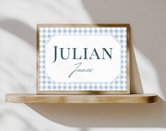 Personalized Gingham Nursery Name Print: Baby Boy Decor (Digital Download)