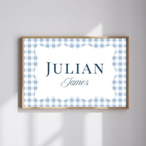 Personalized Gingham Nursery Name Print: Baby Boy Decor (Digital Download)