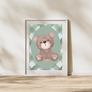 Kunstprint teddybeer pastel kinderkamer: neutraal babydecor (digitale download)