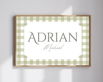 Personalized Gingham Name Print: Baby Boy Nursery Wall Art (Digital Download
