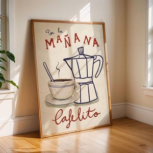Kaffe och kaffetryck | Vintage kaffeaffisch | Italiensk mokakanna | Matkonst | Köksdekor (UTAN INRAMNING)