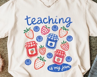 Camiseta Comfort Colors® Teaching Is My Jam, Camiseta de regreso a clases para maestros, Top colorido para el aula, Regalos divertidos para maestros, Camisetas con frutas