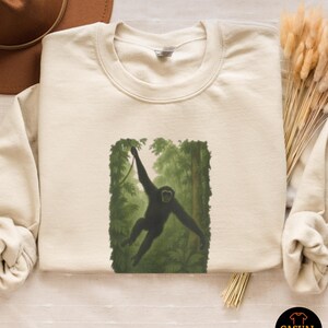 Gibbon Rainforest Crewneck Sweater - Vintage Jungle Animal Sweatshirt, Cozy Wildlife Gift for Nature Lovers image 3