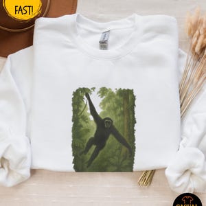 Gibbon Rainforest Crewneck Sweater - Vintage Jungle Animal Sweatshirt, Cozy Wildlife Gift for Nature Lovers image 2