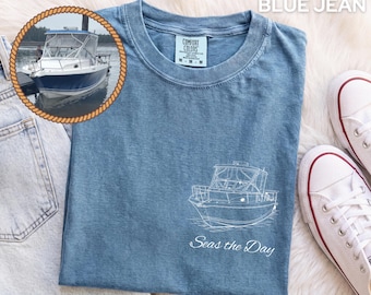 Camiseta personalizada con diseño de barco, tu barco y nombre, colores cómodos, regalo para amantes del océano náutico, regalos para papás náuticos, camisetas familiares a juego