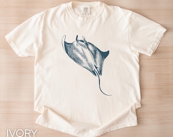 Camiseta Manta Ray, camiseta urbana descolorida para hombre y mujer, estética grunge Y2K, camiseta unisex de algodón con colores cómodos.