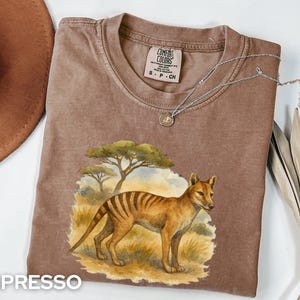 T-shirt comfortkleuren thylacine - Tasmaanse tijger T-shirt met korte mouw, uitgestorven cadeaus dierenliefhebber, unieke natuur Wildlife shirts, cadeau voor haar