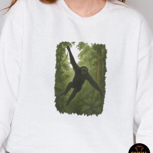 Gibbon Rainforest Crewneck Sweater - Vintage Jungle Animal Sweatshirt, Cozy Wildlife Gift for Nature Lovers image 8