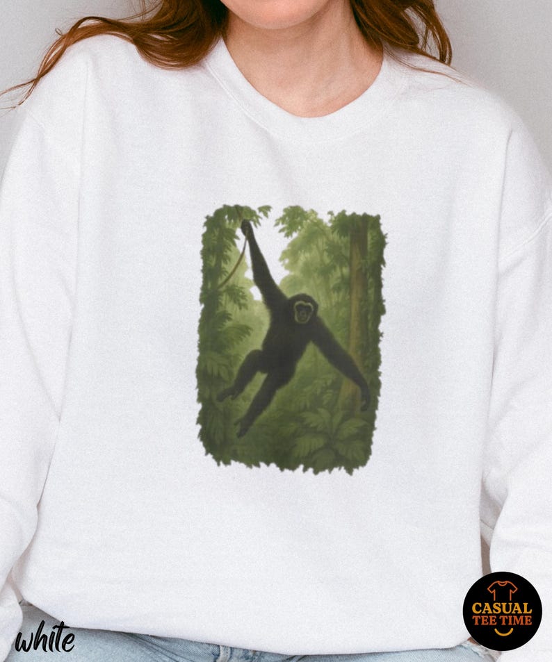 Gibbon Rainforest Crewneck Sweater - Vintage Jungle Animal Sweatshirt, Cozy Wildlife Gift for Nature Lovers image 8