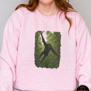 Gibbon Rainforest Crewneck Sweater - Vintage Jungle Animal Sweatshirt, Cozy Wildlife Gift for Nature Lovers image 4