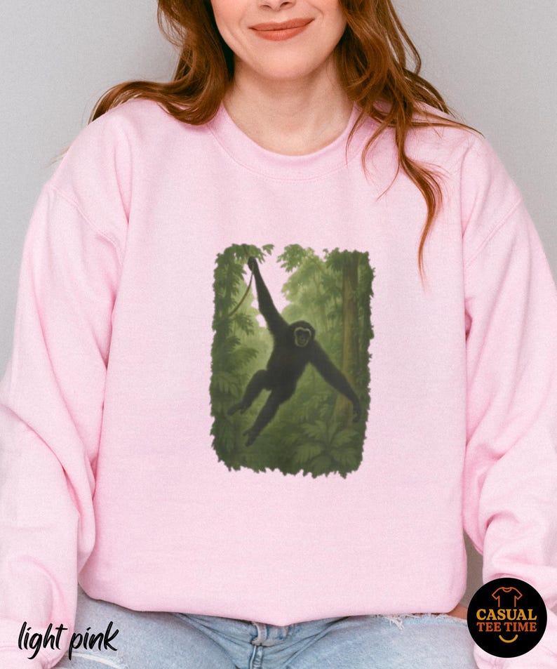 Gibbon Rainforest Crewneck Sweater - Vintage Jungle Animal Sweatshirt, Cozy Wildlife Gift for Nature Lovers image 4