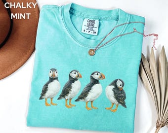 Comfort Colors Puffin T Shirt, Short Sleeve Puffins Tee, Vintage Bird Lovers Top, Gift for Birdwatchers, Cute Birding Outfit