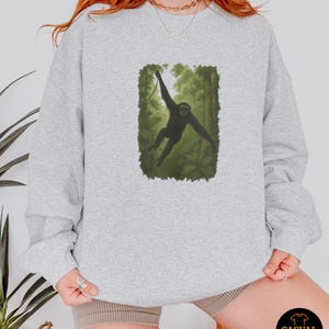 Gibbon Rainforest Crewneck Sweater - Vintage Jungle Animal Sweatshirt, Cozy Wildlife Gift for Nature Lovers image 6