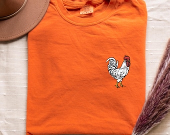 Embroidered Chicken Comfort Colors® T Shirt, Gift for Farmers
