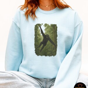 Gibbon Rainforest Crewneck Sweater - Vintage Jungle Animal Sweatshirt, Cozy Wildlife Gift for Nature Lovers image 5