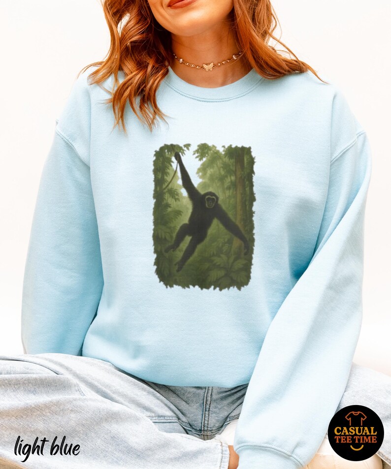 Gibbon Rainforest Crewneck Sweater - Vintage Jungle Animal Sweatshirt, Cozy Wildlife Gift for Nature Lovers image 5