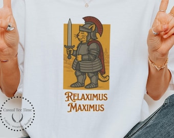 Relaximus Maximus - Comfort Colors Spartan Cat Tee, Funny Roman Warrior Kitty T Shirt, Chill Gift for Cat Lovers