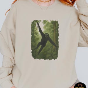 Gibbon Rainforest Crewneck Sweater - Vintage Jungle Animal Sweatshirt, Cozy Wildlife Gift for Nature Lovers image 7