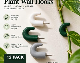 12 Pack Plant Wall Hooks, Low-Profile Climbing Vine Support for Pothos, Philodendron (Indoor Trainer)