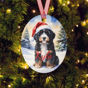 Personalized Bernedoodle Christmas Tree Ornament - Unique, Metal, Oval Shape