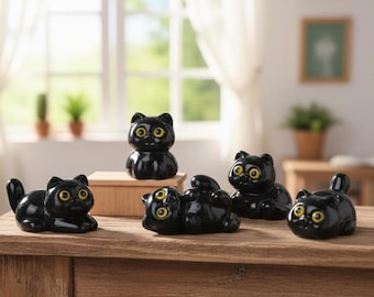 Mini Black Cat Figurines | 5pcs Resin Kitten Ornaments, Cute Micro Landscape Crafts, Desktop Decor, Fairy Garden Accessories, Small Gifts