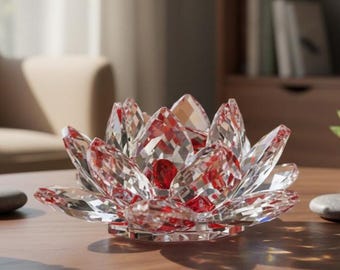 Crystal Lotus Flower Figurine – Glass Ornament for Home or Wedding, Elegant Table Decoration, Paperweight, Souvenir & Gift Collection