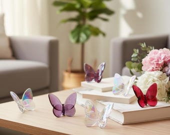 Colorful Crystal Butterfly Figurine – Reflective Glass Ornament with Sparkling Wings, Vivid Home Decor Accent for Table, Shelf or Window