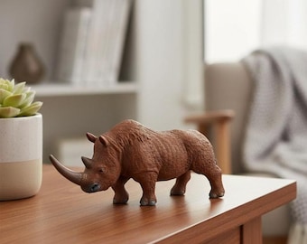 Long Haired Rhinoceros Figurine – Simulated Animal Model, Realistic Rhino Ornament, Collectible Wildlife Statue for Home or Office Decor
