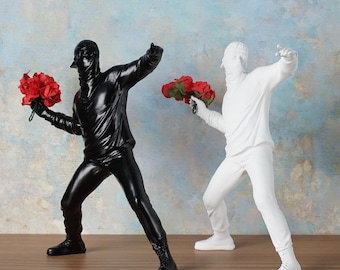 Banksy Man With Rose Resin Statue – Modern Street Art Inspired