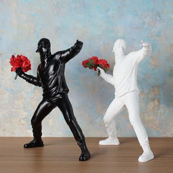 Banksy Man With Rose Resin Statue – Modern Street Art Inspired