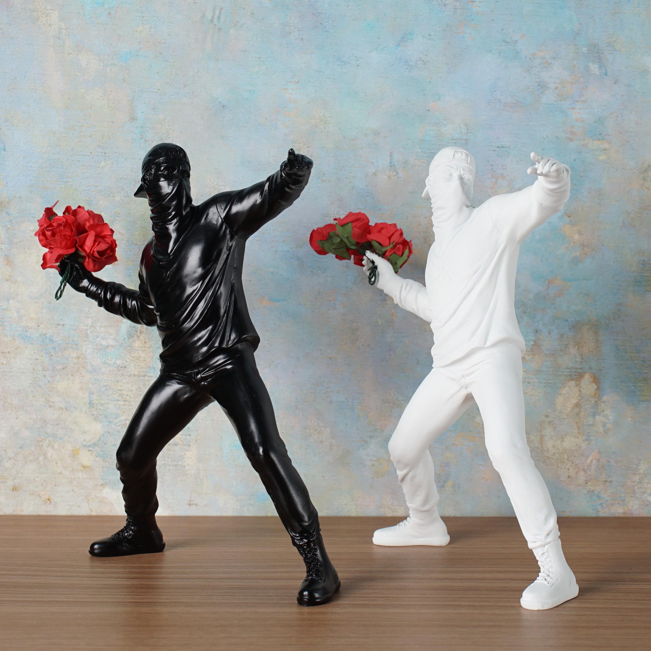 Banksy Man With Rose Resin Statue – Modern Street Art Inspired